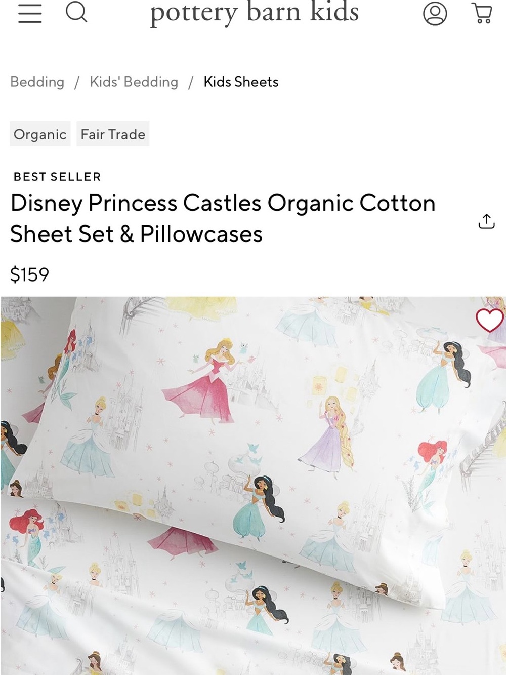 Pottery Barn kids Queen size Disney Princess sheets
